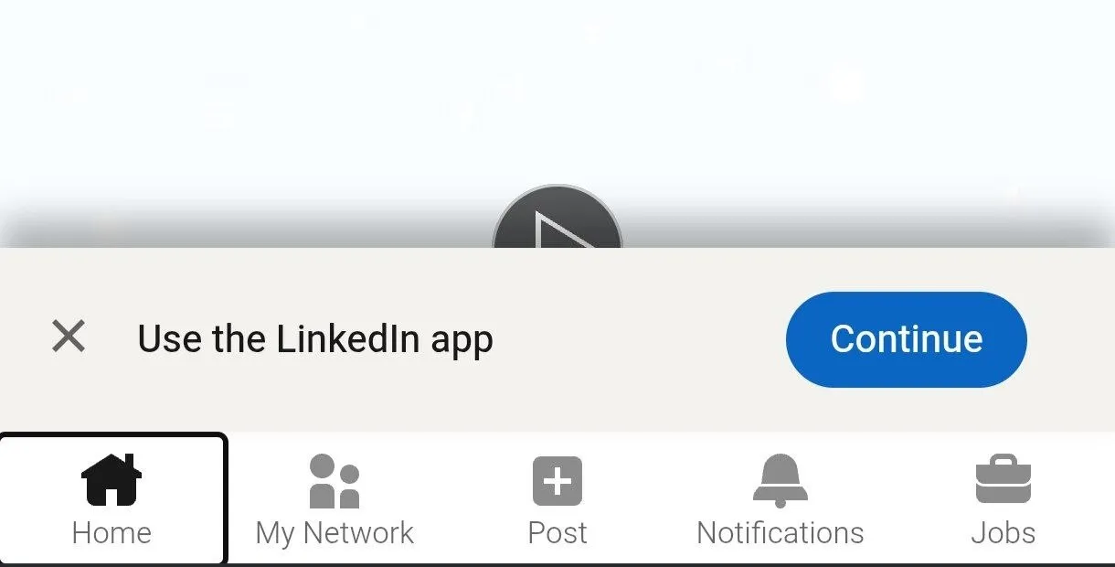 LinkedIn's persistent 'Use the LinkedIn app' banner above the bottom navigation on mobile web